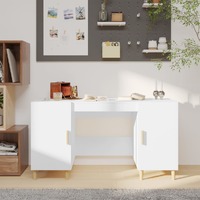  Desk High Gloss White 140x50x75 cm Engineered Wood