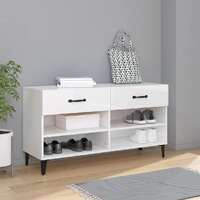  Shoe Cabinet High Gloss White 102x35x55 cm Engineered Wood