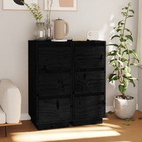  Sideboards 2 pcs Black 32x34x75 cm Solid Wood Pine