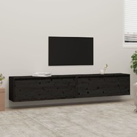  Wall Cabinets 2pcs Black 100x30x35 cm Solid Wood Pine
