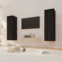  Wall Cabinets 2 pcs Black 30x30x100 cm Solid Wood Pine