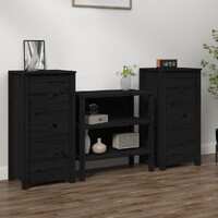  Sideboards 2 pcs Black 40x35x80 cm Solid Wood Pine