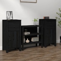  Sideboards 2 pcs Black 40x35x80 cm Solid Wood Pine