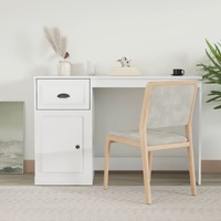  Desk with Drawer High Gloss White 115x50x75 cm Engineered Wood