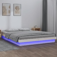  LED Bed Frame without Mattress White 150x200 cm Solid Wood