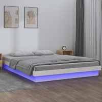  LED Bed Frame without Mattress White 135x190 cm Solid Wood