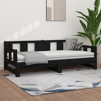  Pull-out Day Bed without Mattress Black Solid Wood Pine 2x(90x190) cm