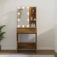  Dressing Table with LED Smoked Oak 60x40x140 cm