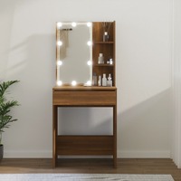 Dressing Table with LED Brown Oak 60x40x140 cm