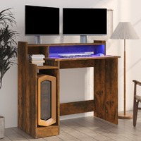  Desk with LED Lights Smoked Oak 97x45x90 cm Engineered Wood