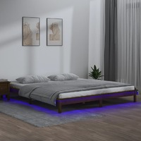  LED Bed Frame without Mattress Honey Brown 135x190 cm Solid Wood