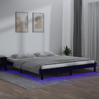  LED Bed Frame without Mattress Black 135x190 cm Solid Wood