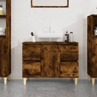  Sink Cabinet Smoked Oak 80x33x60 cm Engineered Wood