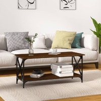  Coffee Table Brown Oak 100x45x45 cm Engineered Wood and Iron