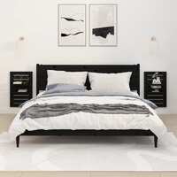  Wall-mounted Bedside Shelves 2 pcs Black Solid Wood Pine