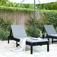  Sun Lounger Black 199.5x60x74 cm Solid Wood Pine