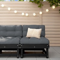  Middle Sofa with Cushions Black Solid Wood Pine