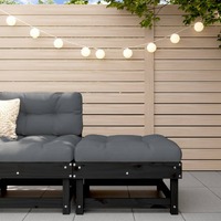  Garden Footstool with Cushion Black Solid Wood Pine