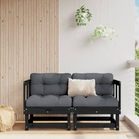 Corner Sofas with Cushions 2 pcs Black Solid Wood Pine