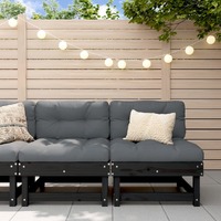  Middle Sofas with Cushions 2 pcs Black Solid Wood Pine