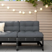  Middle Sofa with Cushions Black Solid Wood Pine
