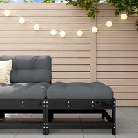  Garden Footstool with Cushion Black Solid Wood Pine