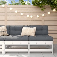  Middle Sofas with Cushions 2 pcs White Solid Wood Pine