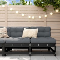  Middle Sofas with Cushions 2 pcs Black Solid Wood Pine