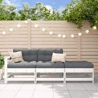  3 Piece Garden Lounge Set with Cushions White Solid Wood