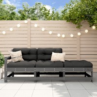  3 Piece Garden Lounge Set with Cushions Grey Solid Wood