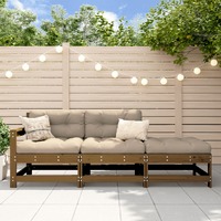  3 Piece Garden Lounge Set with Cushions Honey Brown Solid Wood