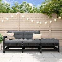  3 Piece Garden Lounge Set with Cushions Black Solid Wood