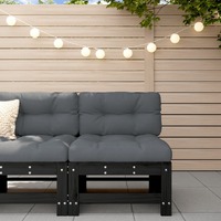  Middle Sofa with Cushions Black Solid Wood Pine