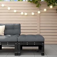  Garden Footstool with Cushion Black Solid Wood Pine