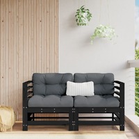  Corner Sofas with Cushions 2 pcs Black Solid Wood Pine