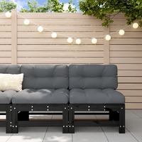  Middle Sofas with Cushions 2 pcs Black Solid Wood Pine