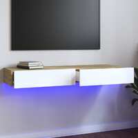  TV Cabinet with LED Lights White and Sonoma Oak 120x35x15.5 cm