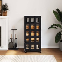  Log Holder with Wheels Black 40x49x110 cm Solid Wood Pine