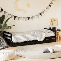  Kids Bed Frame with Drawers Black 90x190 cm Solid Wood Pine