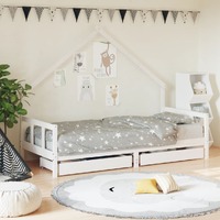  Kids Bed Frame with Drawers White 90x190 cm Solid Wood Pine