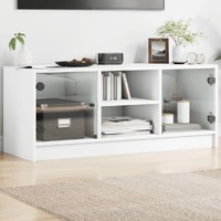  TV Cabinet with Glass Doors White 102x37x42 cm