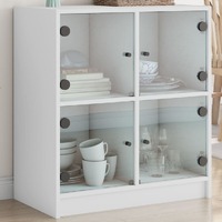  Side Cabinet with Glass Doors White 68x37x75.5 cm