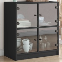  Side Cabinet with Glass Doors Black 68x37x75.5 cm