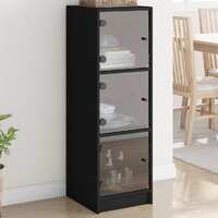  Highboard with Glass Doors Black 35x37x109 cm