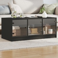 Coffee Table with Glass Doors Black 102x50x42 cm