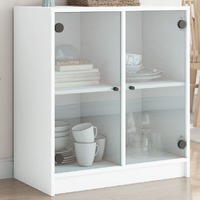  Side Cabinet with Glass Doors White 68x37x75.5 cm
