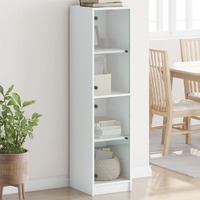  Highboard with Glass Doors White 35x37x142 cm