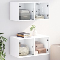  Wall Cabinets with Glass Doors 2 pcs White 68.5x37x35 cm