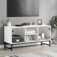  TV Cabinet with Glass Doors White 102x37x50 cm