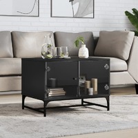  Coffee Table with Glass Doors Black 68.5x50x50 cm